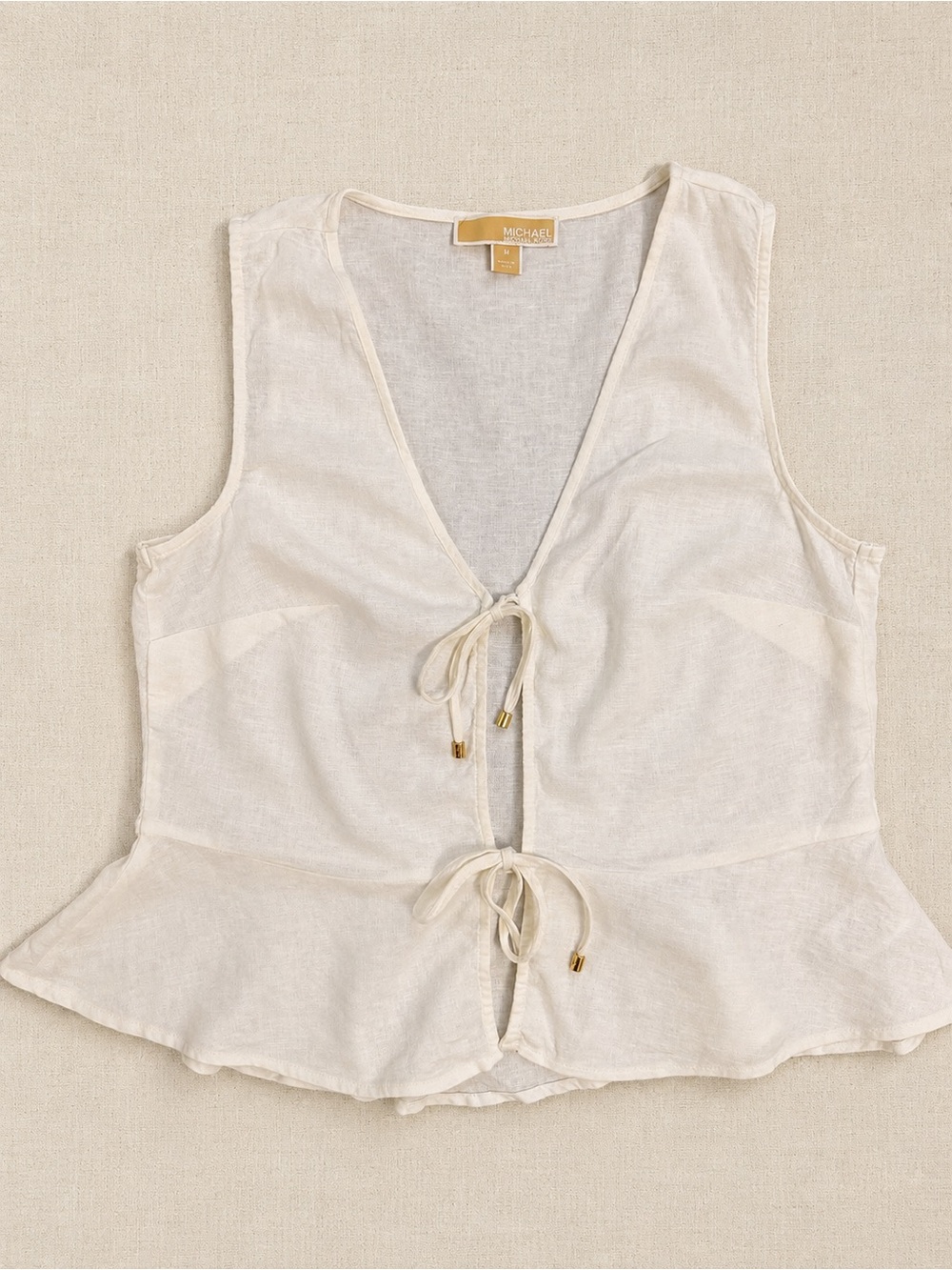 Michael Kors Cream Linen-Texture Top with Branded Label
